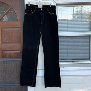 NWOT! REVICE Black High Rise Button Front Mini Boot Cut Jeans. Size 32 MSRP $110